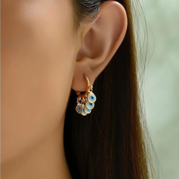 Evil eye hoop earrings N723 - Picture 1 of 4